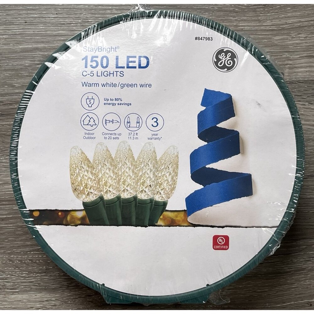 GE 847983 150-Ct Diamond C5 LED 37ft Warm White Christmas Wedding String Lights